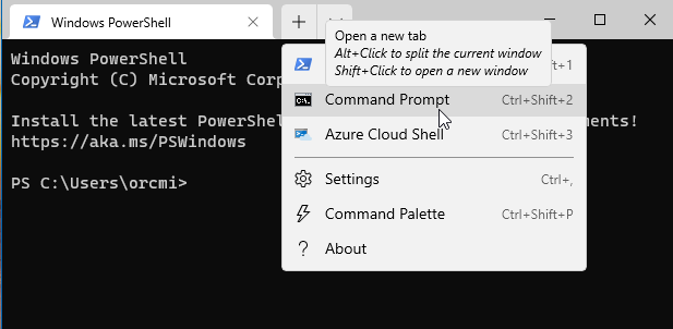 Choosing Command Prompt in Terminal