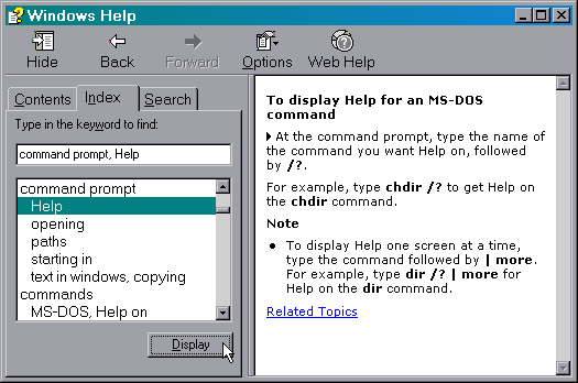 Windows Help for Finding Command-Line Help