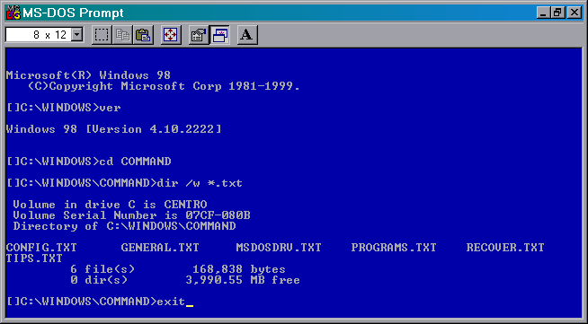 Additional MS-DOS Prompt Reference Materials on Windows 98SE